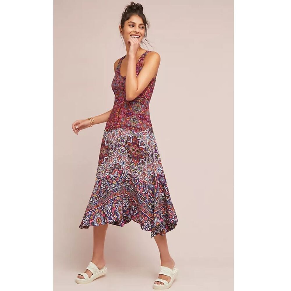 Maeve Anthropologie Violette Dress Size 10 Mixed Print Sleeveless New